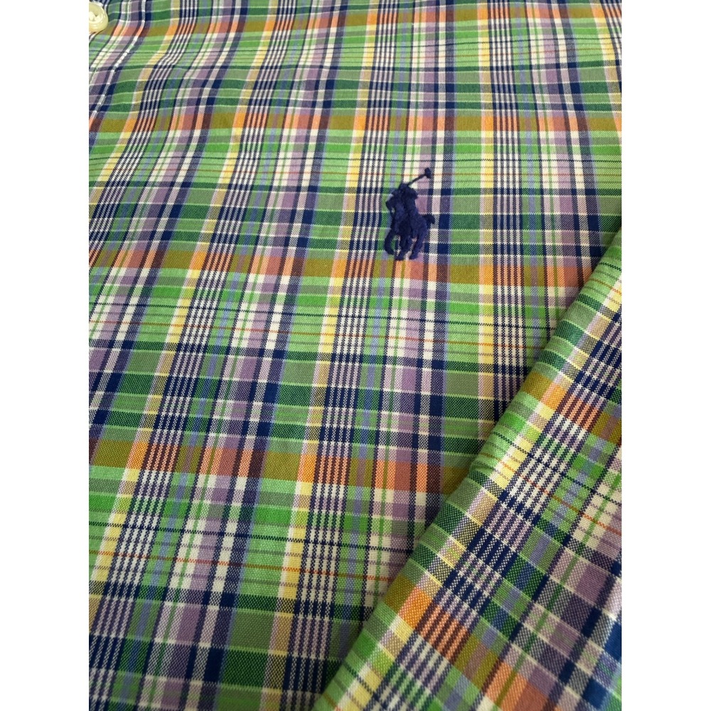 Ralph Lauren Mens XL Plaid Button Down Shirt Green Blue Orange Cotton